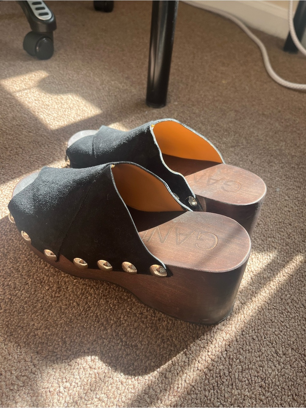 Ganni Black Suede Studded Platform Clogs